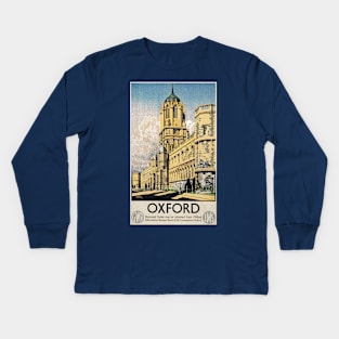 Oxford - Vintage Railway Travel Poster - 1938 Kids Long Sleeve T-Shirt